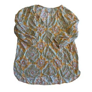 Stylus Women's Blouse Size XL Floral Mustard 3/4 Sleeve